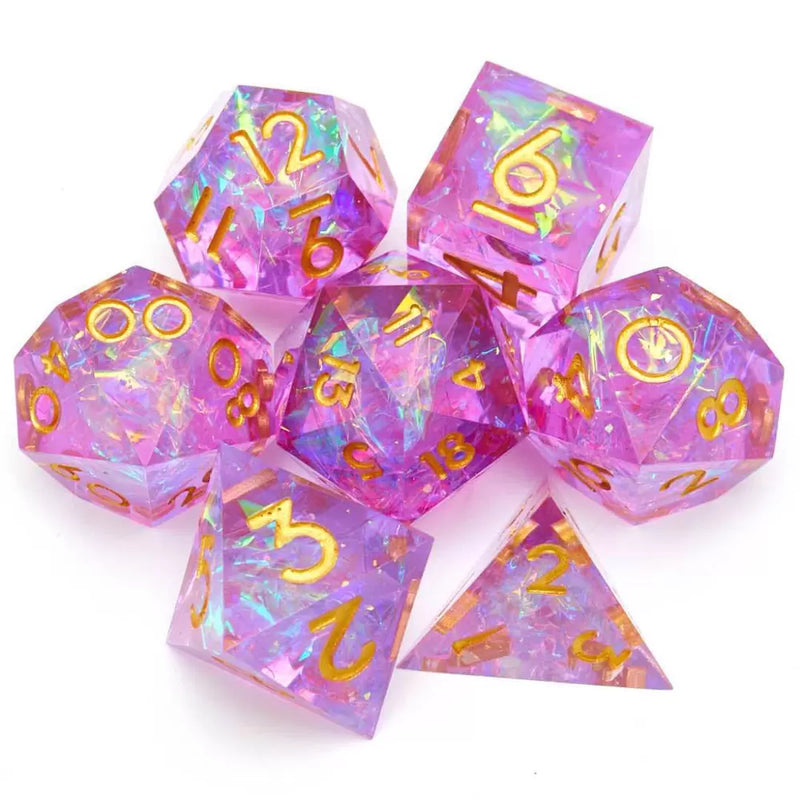 Seriously Good Dice: Sharp-Edged Resin 7 Die Set "Holofoil Purple and White" Dice & Gaming Accessories Taps Imports