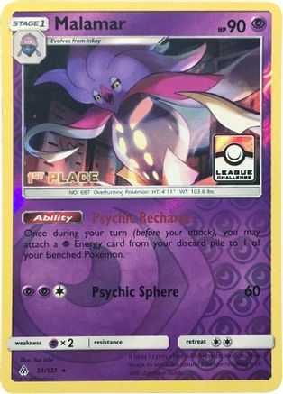 Malamar 51/131 (League Challenge) [1st Place] () Reverse Holofoil [Promos: League & Championship Cards] Pokemon Single Pokémon
