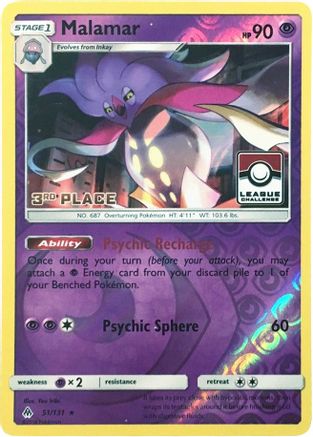 Malamar 51/131 (League Challenge) [3rd Place] () Reverse Holofoil [Promos: League & Championship Cards] Pokemon Single Pokémon