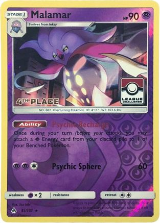 Malamar 51/131 (League Challenge) [4th Place] () Reverse Holofoil [Promos: League & Championship Cards] Pokemon Single Pokémon