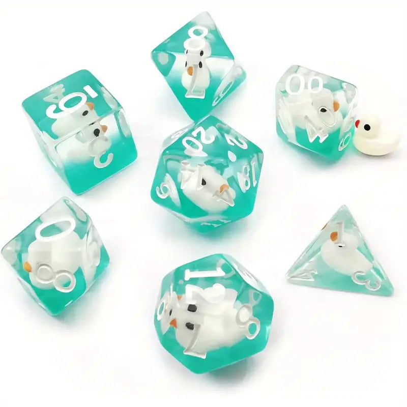 Seriously Good Dice: Liquid Core 7 Die Set "White Duck" Blue/Clear w/ White Dice & Gaming Accessories Taps Imports