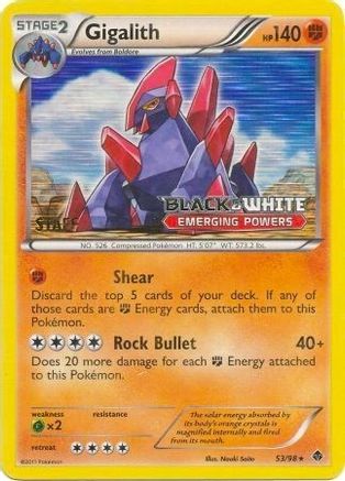 Gigalith 53/98 (Prerelease) [Staff] () Holofoil [Promos: BW Promos] Pokemon Single Pokémon