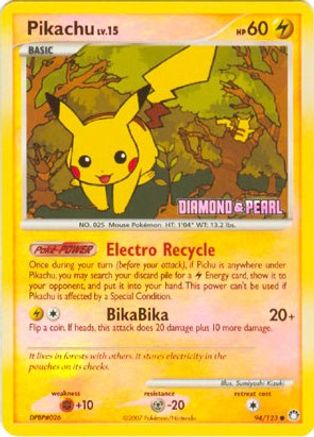 Pikachu - 94/123 (Diamond & Pearl) () Reverse Holofoil [Promos: Burger King Promos] Pokemon Single Pokémon