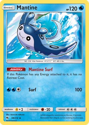 Mantine (/214) Reverse Holofoil [SM: Lost Thunder] Pokemon Single Pokémon