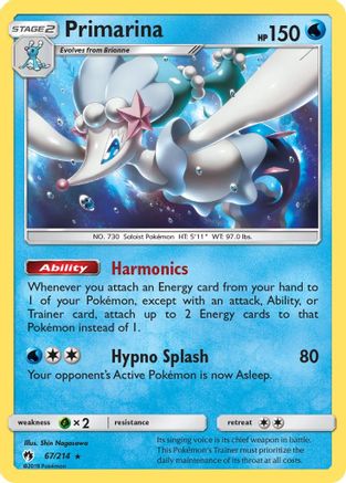 Primarina (67/214) Reverse Holofoil [SM: Lost Thunder] Pokemon Single Pokémon