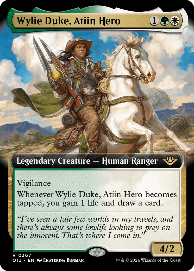 Wylie Duke, Atiin Hero (OTJ-367) [Outlaws of Thunder Junction] (Extended Art) Foil MTG Single Wizards of the Coast