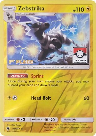 Zebstrika - 82/214 (League Challenge) [1st Place] () Reverse Holofoil [League & Championship Cards] Pokemon Single Pokémon