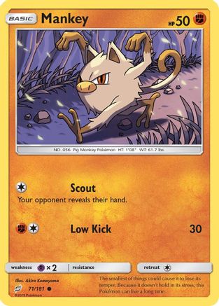 Mankey (71/181) Reverse Holofoil [SM: Team Up] Pokemon Single Pokémon