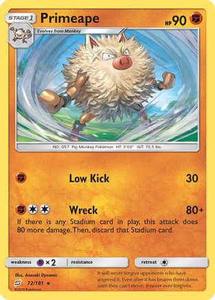 Primeape (72/181) [SM: Team Up] Pokemon Single Pokémon