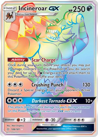 Incineroar GX (Secret) 188/181 Holofoil [SM: Team Up] Pokemon Single Pokémon