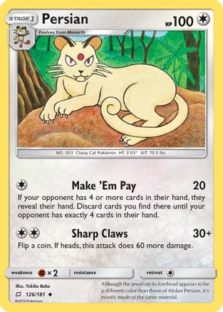 Persian (126/181) Reverse Holofoil [SM: Team Up] Pokemon Single Pokémon
