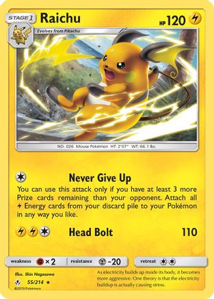 Raichu (55/214) Reverse Holofoil [SM: Unbroken Bonds] Pokemon Single Pokémon