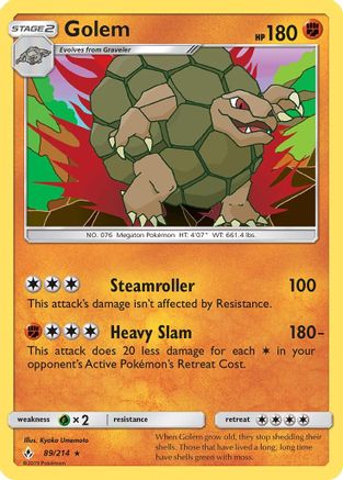 Golem (89/214) Reverse Holofoil [SM: Unbroken Bonds] Pokemon Single Pokémon