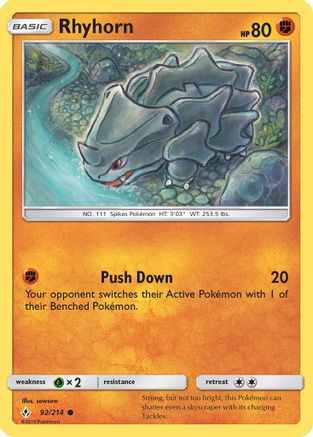 Rhyhorn (92) (92/214) Reverse Holofoil [SM Unbroken Bonds] Pokemon Single Pokémon