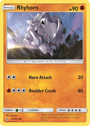Rhyhorn (93/214) Reverse Holofoil [SM: Unbroken Bonds] Pokemon Single Pokémon