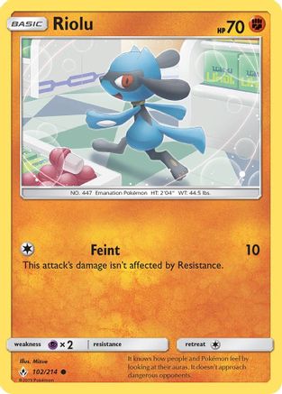 Riolu (102/214) Reverse Holofoil [SM: Unbroken Bonds] Pokemon Single Pokémon