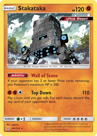 Stakataka (106/214) Reverse Holofoil [SM: Unbroken Bonds] Pokemon Single Pokémon