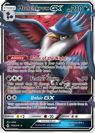 Honchkrow GX (109/214) Holofoil [SM: Unbroken Bonds] Pokemon Single Pokémon