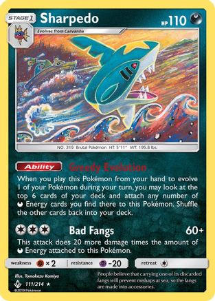 Sharpedo (111/214) Reverse Holofoil [SM: Unbroken Bonds] Pokemon Single Pokémon
