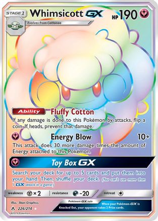 Whimsicott GX (Secret) 226/214 Holofoil [SM: Unbroken Bonds] Pokemon Single Pokémon