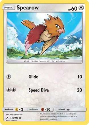 Spearow (145/214) Reverse Holofoil [SM: Unbroken Bonds] Pokemon Single Pokémon
