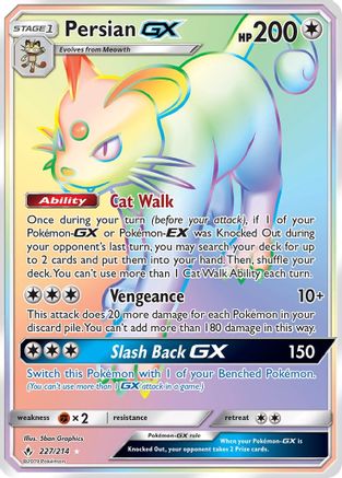 Persian GX (Secret) (/214) Holofoil [SM: Unbroken Bonds] Pokemon Single Pokémon