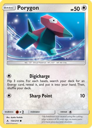 Porygon (154/214) Reverse Holofoil [SM: Unbroken Bonds] Pokemon Single Pokémon
