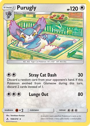 Purugly (160/214) Reverse Holofoil [SM: Unbroken Bonds] Pokemon Single Pokémon