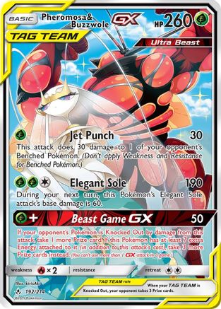 Pheromosa & Buzzwole GX (192) (Alternate Full Art) (/214) Holofoil [SM: Unbroken Bonds] Pokemon Single Pokémon
