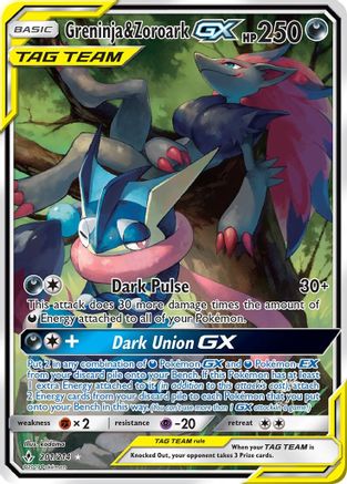 Greninja & Zoroark GX (Alternate Full Art) (201/214) - [SM: Unbroken Bonds] Holofoil Pokemon Single Pokémon