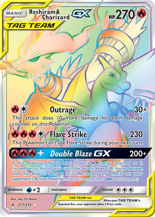 Reshiram & Charizard GX (Secret) 217/214 Holofoil [SM: Unbroken Bonds] Pokemon Single Pokémon