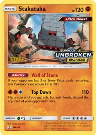 Stakataka - SM180 (Prerelease) [Staff] () Holofoil [SM: Black Star Promos] Pokemon Single Pokémon