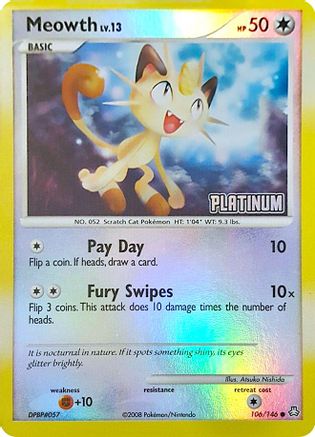 Meowth - 106/146 [Platinum] () Reverse Holofoil [Promos: Burger King Promos] Pokemon Single Pokémon