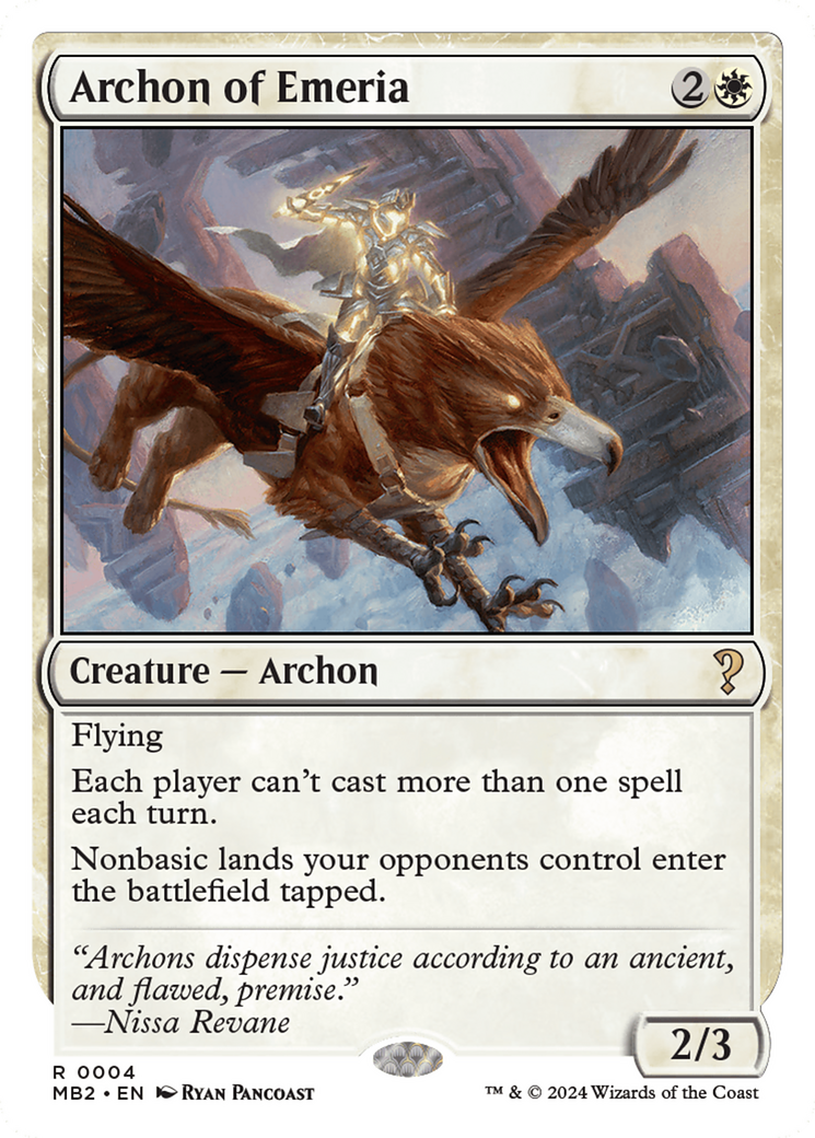 Archon of Emeria (White Border) (MB2-004) [Mystery Booster] Mystery Booster 2 MTG Single Wizards of the Coast