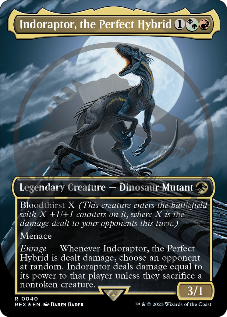 Indoraptor, the Perfect Hybrid (Emblem) (REX-040) [Jurassic World Collection] (Borderless) Foil MTG Single Wizards of the Coast
