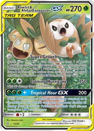 Rowlet & Alolan Exeggutor GX 1/236 Holofoil [SM: Unified Minds] Pokemon Single Pokémon