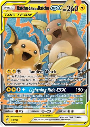 Raichu & Alolan Raichu GX (54/236) Holofoil [SM: Unified Minds] Pokemon Single Pokémon