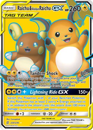 Raichu & Alolan Raichu GX (Full Art) 220/236 Holofoil [SM: Unified Minds] Pokemon Single Pokémon