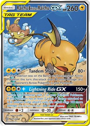 Raichu & Alolan Raichu GX (Alternate Full Art) 221/236 Holofoil [SM: Unified Minds] Pokemon Single Pokémon
