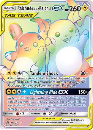Raichu & Alolan Raichu GX (Secret) 241/236 Holofoil [SM: Unified Minds] Pokemon Single Pokémon