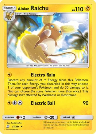 Alolan Raichu (57/236) - [SM: Unified Minds] Reverse Holofoil Pokemon Single Pokémon