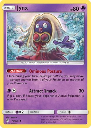 Jynx (76/236) Reverse Holofoil [SM: Unified Minds] Pokemon Single Pokémon
