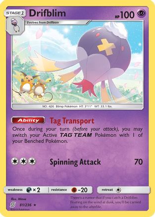 Drifblim (81/236) Reverse Holofoil [SM: Unified Minds] Pokemon Single Pokémon