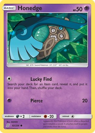 Honedge (92/236) Reverse Holofoil [SM: Unified Minds] Pokemon Single Pokémon