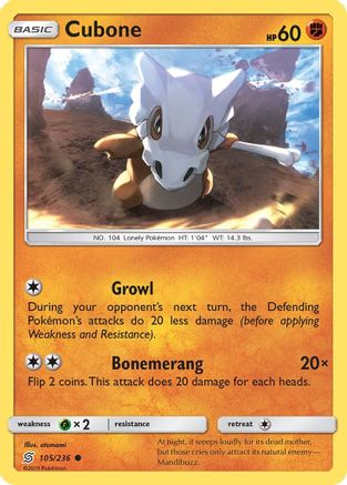 Cubone (105/236) Reverse Holofoil [SM: Unified Minds] Pokemon Single Pokémon