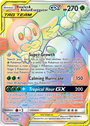 Rowlet & Alolan Exeggutor GX (Secret) (/236) Holofoil [SM: Unified Minds] Pokemon Single Pokémon