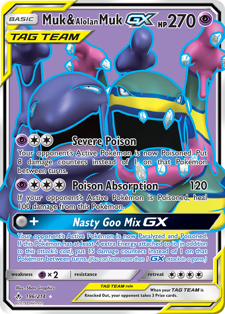 Muk & Alolan Muk GX (Full Art) (196/214) - [SM: Unbroken Bonds] Holofoil Pokemon Single Pokémon