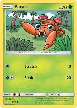 Paras (4/68) Reverse Holofoil [SM: Hidden Fates] Pokemon Single Pokémon