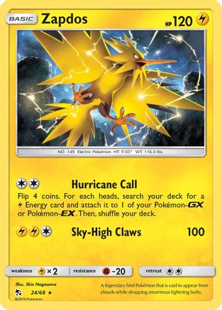 Zapdos (24/68) Reverse Holofoil [SM: Hidden Fates] Pokemon Single Pokémon