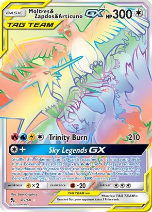 Moltres & Zapdos & Articuno GX (Secret) (69/68) Holofoil [SM: Hidden Fates] Pokemon Single Pokémon